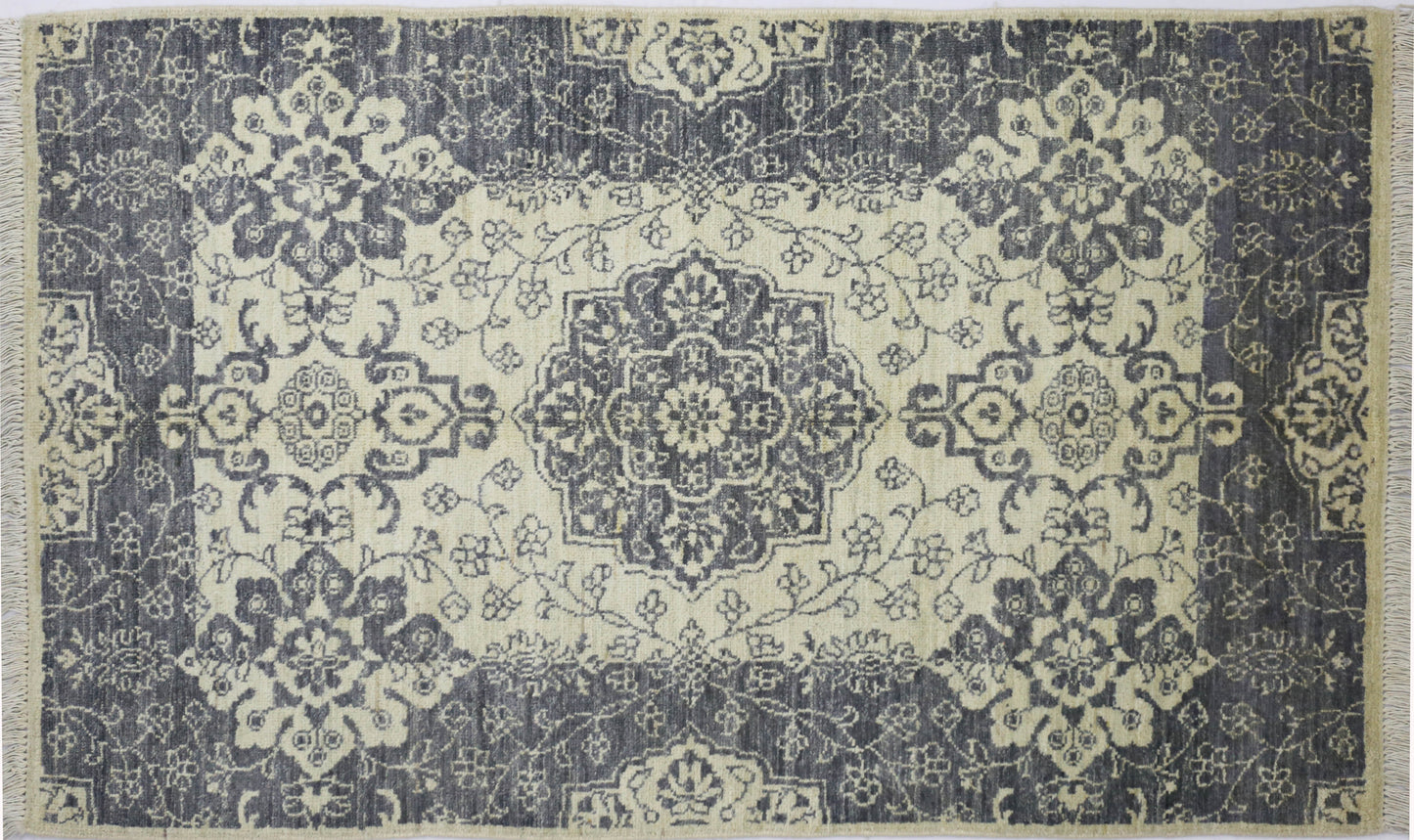 Ivory & Grey Premium Handwoven Pure Wool Chobrang Rug, 3ft 0in x 5ft 0in