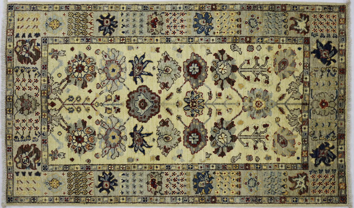 Cream & Silver Premium Handwoven Pure Wool Chobrang Rug, 2ft 11in x 4ft 11in