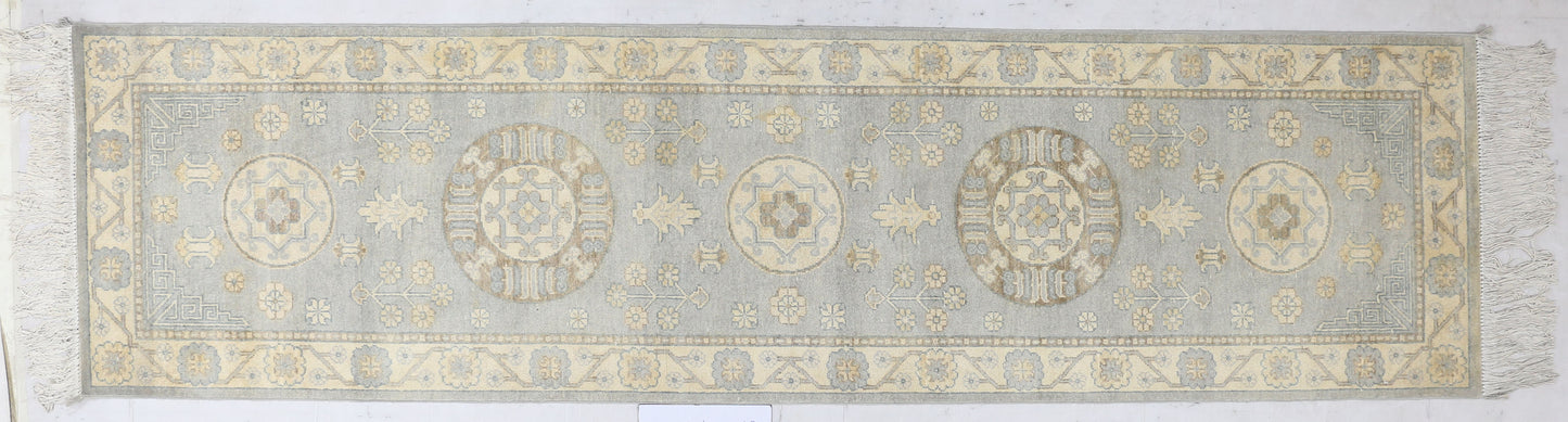 Sky Blue & Ivory Premium Handwoven Pure Wool Kotan Rug, 2ft 7in x 9ft 7in