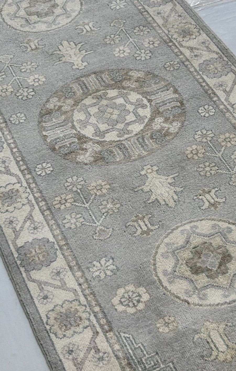 Sky Blue & Ivory Premium Handwoven Pure Wool Kotan Rug, 2ft 7in x 9ft 7in