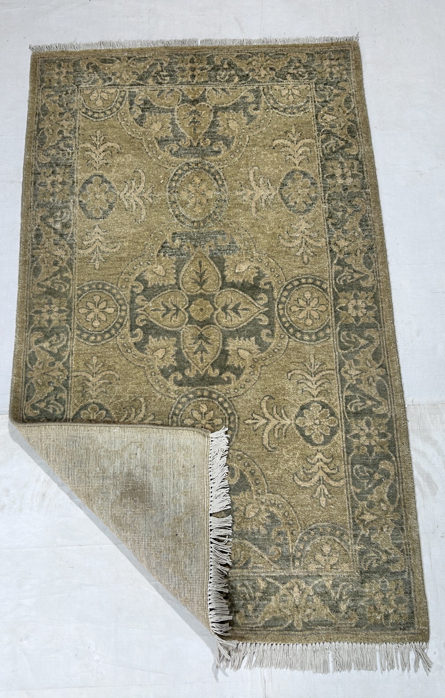 Tan & Charcoal Premium Handwoven Pure Wool Chobrang Rug, 3ft 0in x 5ft 1in