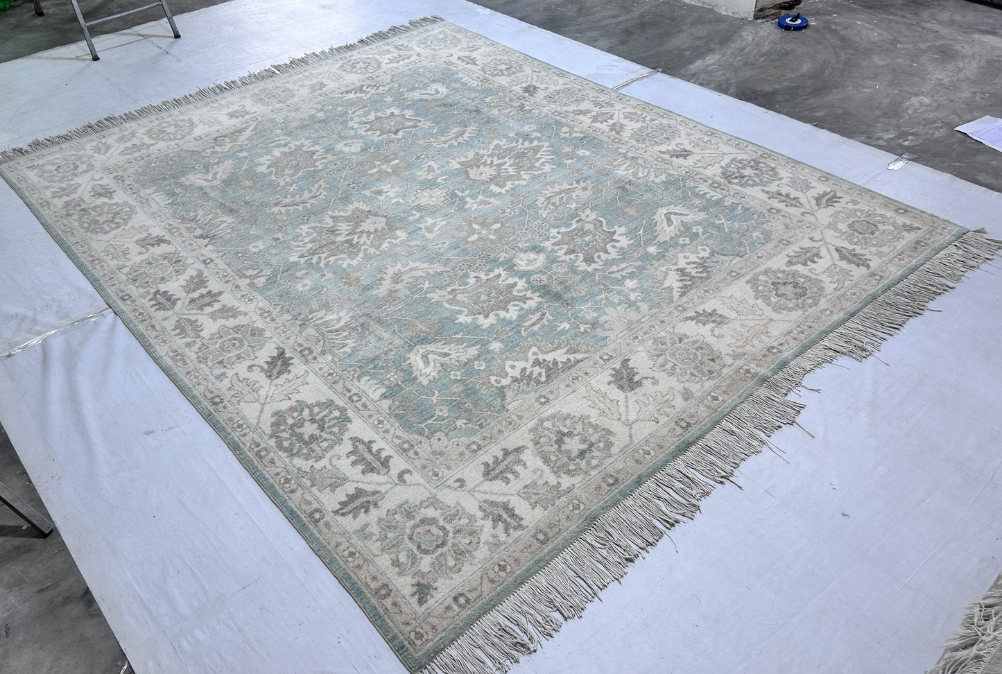 Green & Ivory Premium Handwoven Pure Wool Chobrang Rug, 8ft 0in x 9ft 9in