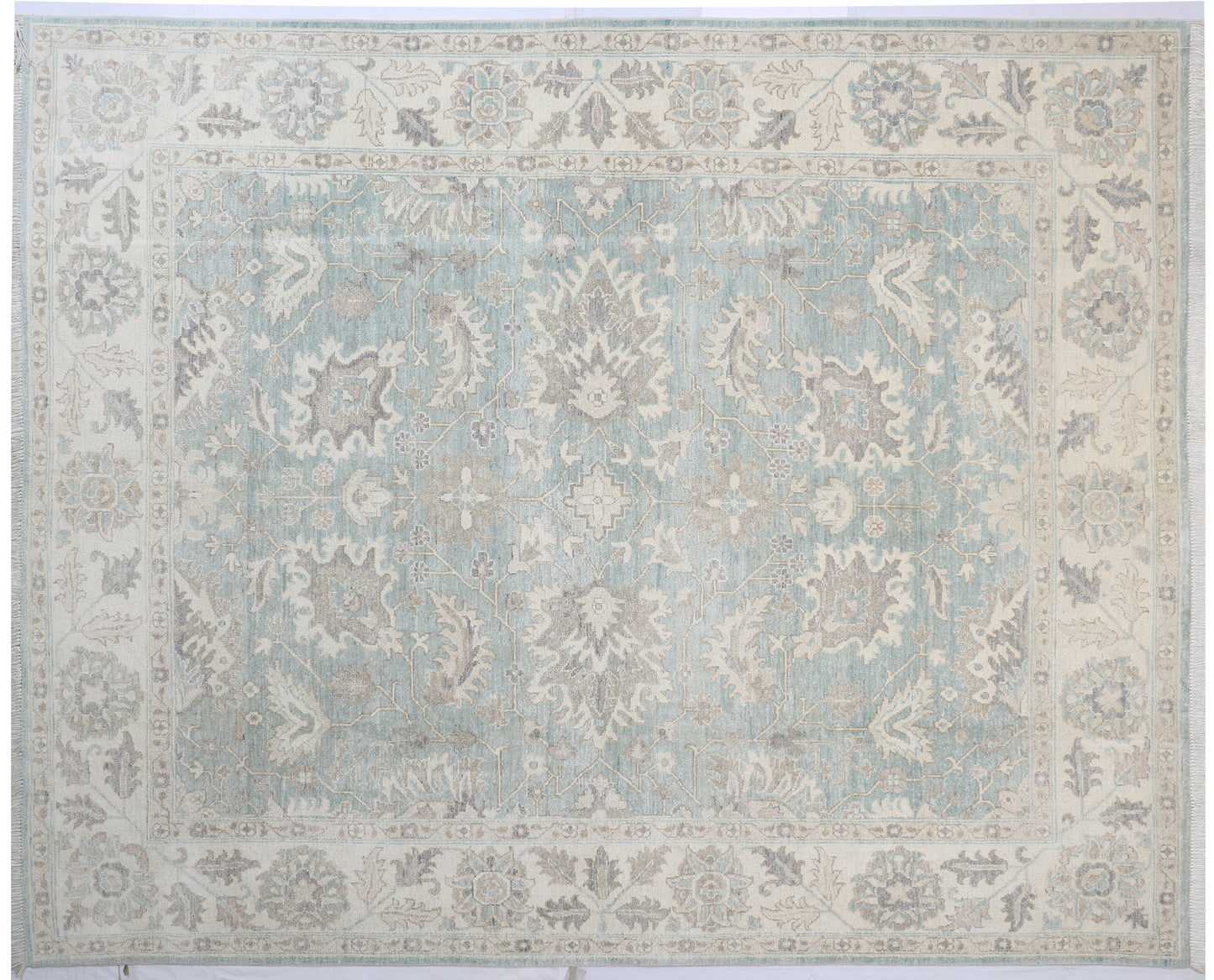 Green & Ivory Premium Handwoven Pure Wool Chobrang Rug, 8ft 0in x 9ft 9in