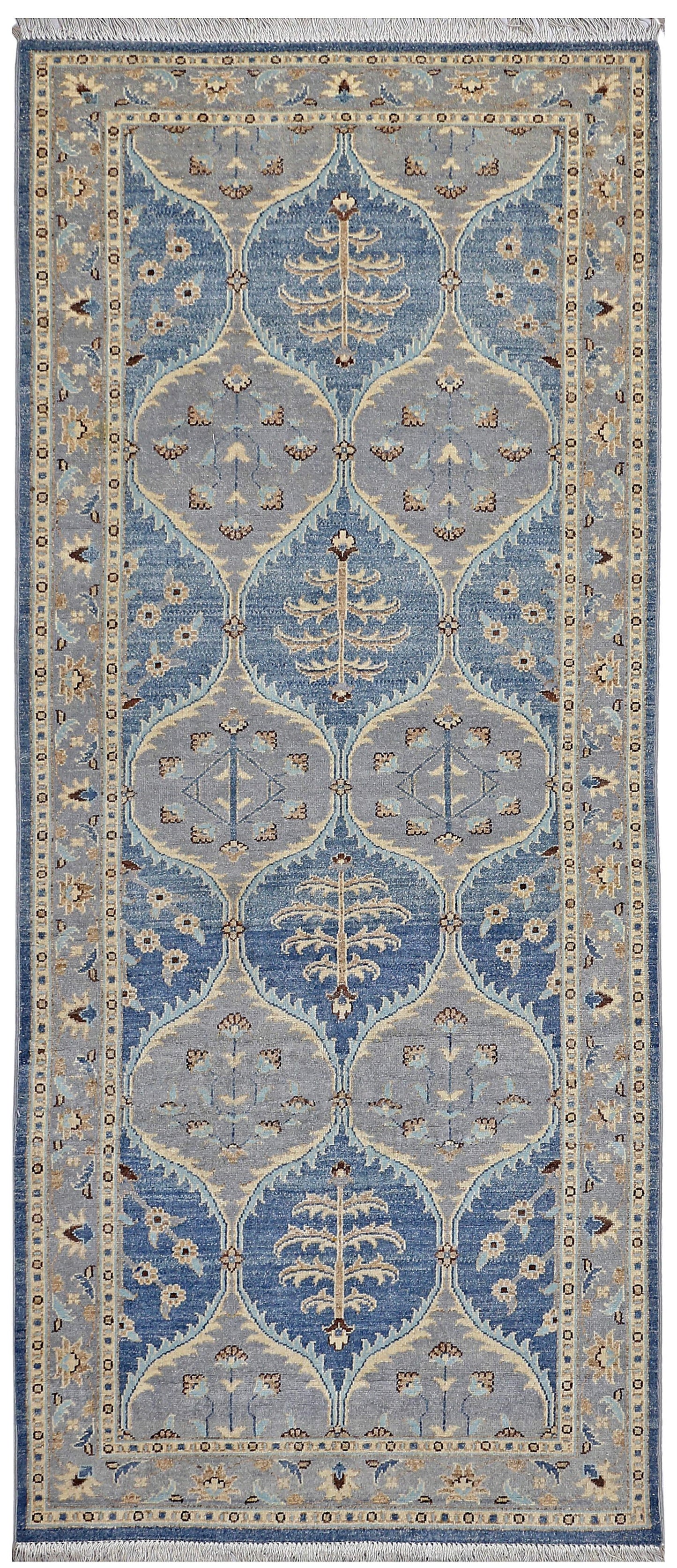 Blue & Silver Premium Handwoven Pure Wool Chobrang Rug, 3ft 4in x 7ft 11in
