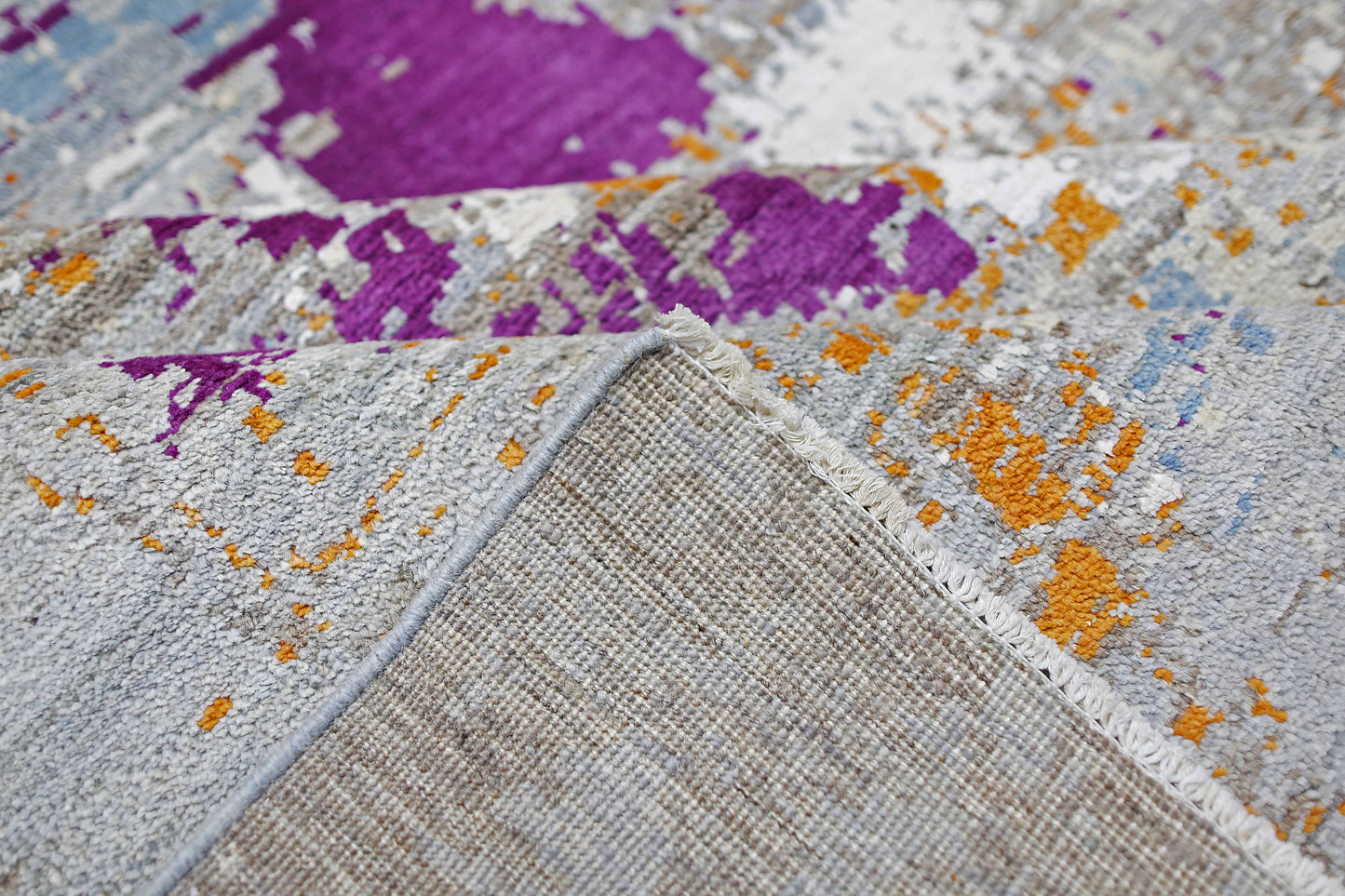 Grey & Purple Premium Handwoven Pure Wool Chobrang Rug, 8ft 7in x 11ft 11in