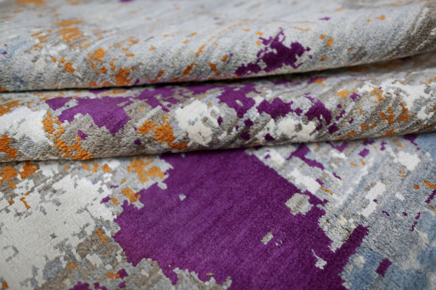 Grey & Purple Premium Handwoven Pure Wool Chobrang Rug, 8ft 7in x 11ft 11in