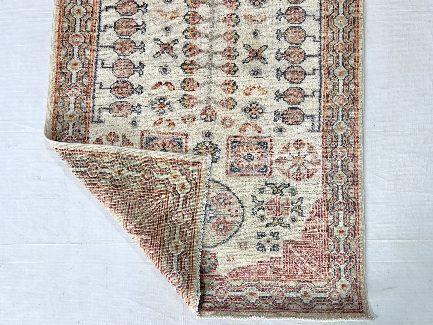 Ivory & Rust Premium Handwoven Pure Wool Chobrang Rug, 2ft 9in x 9ft 7in