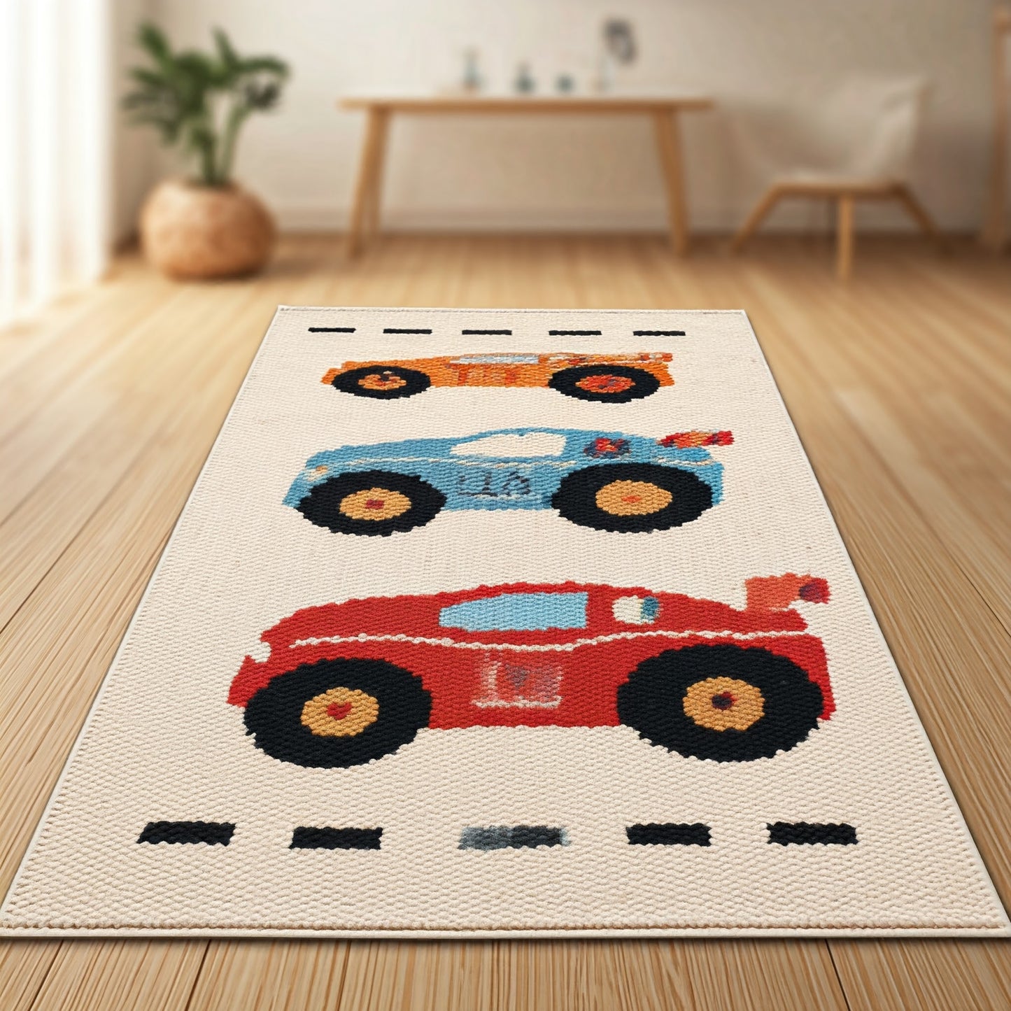 Customized Handwoven Rug for Kids Playroom - Race Car