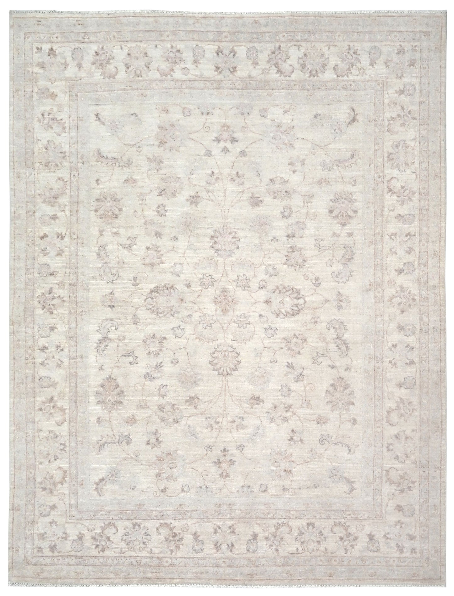 Ivory Premium Handwoven Pure Wool Chobrang Rug, 6ft 7in x 7ft 10in