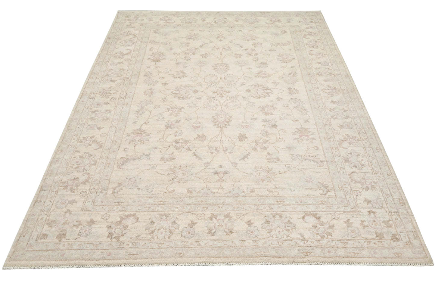 Ivory &  Premium Handwoven Pure Wool Chobrang Rug, 5ft 7in x 7ft 9in