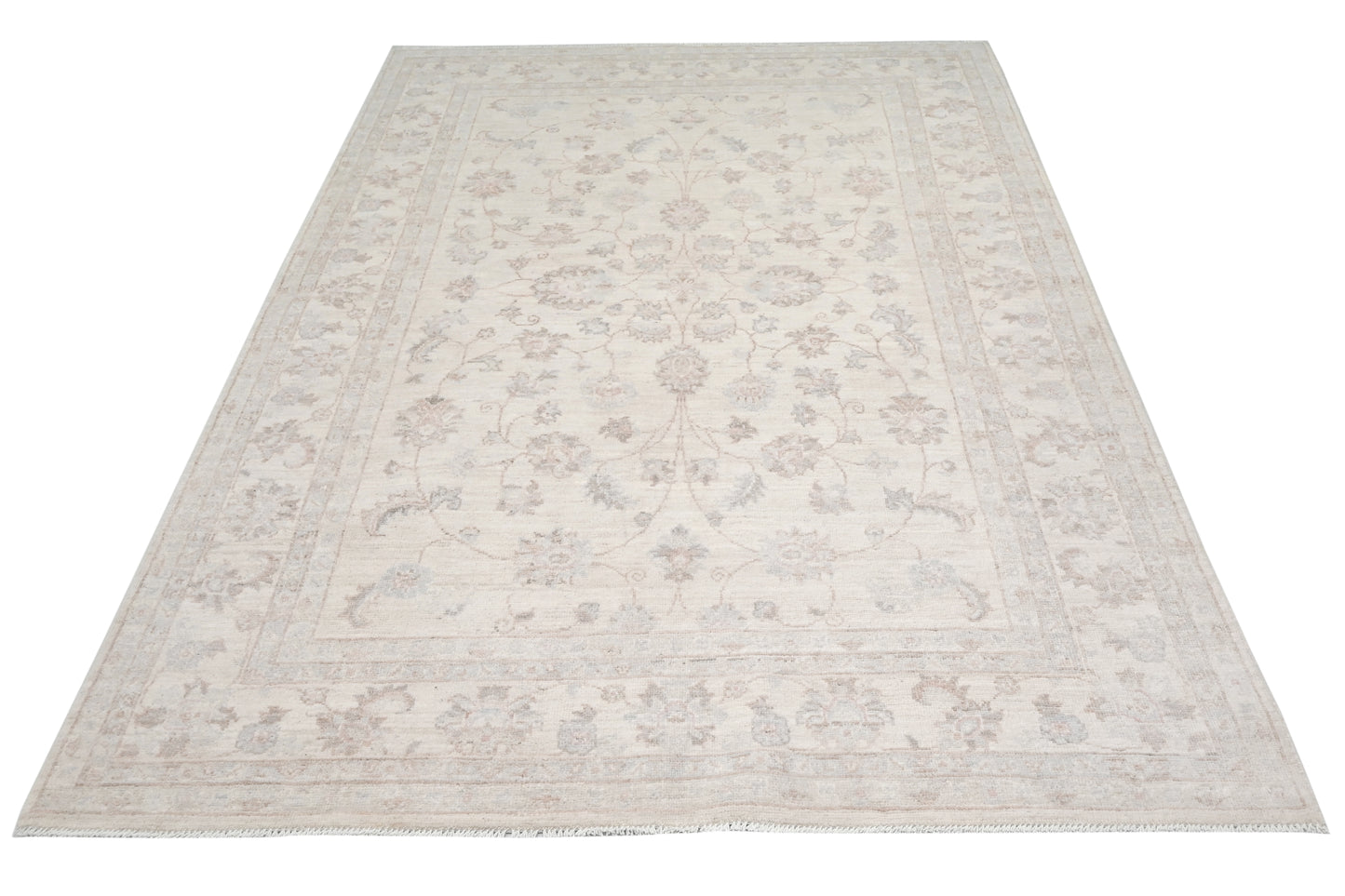 Ivory Premium Handwoven Pure Wool Chobrang Rug, 5ft 9in x 7ft 8in