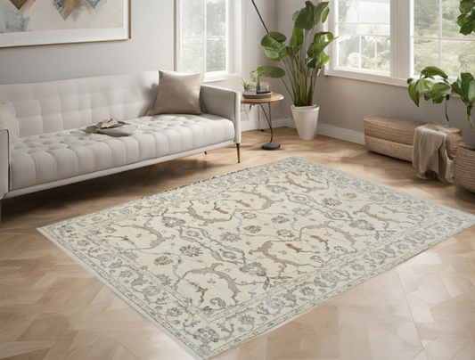 Ivory & Beige Premium Handwoven Pure Wool Chobrang Rug, 5ft 10in x 8ft 11in