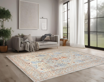 Beige & Rust Premium Handwoven Pure Wool Herati Rug, 9ft 0in x 12ft 1in