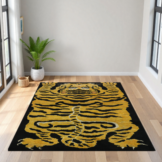 Gold  & Black Premium Handwoven Pure Wool Gaba Rug, 3ft 1in x 6ft 0in