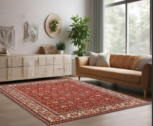 Rust & Ivory Premium Handwoven Pure Wool Chobrang Rug, 8ft 2in x 9ft 6in