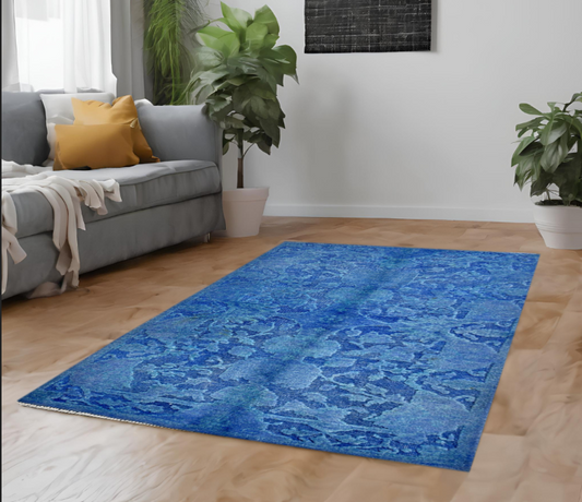 Blue &  Premium Handwoven Pure Wool Chobrang Rug, 2ft 11in x 5ft 2in