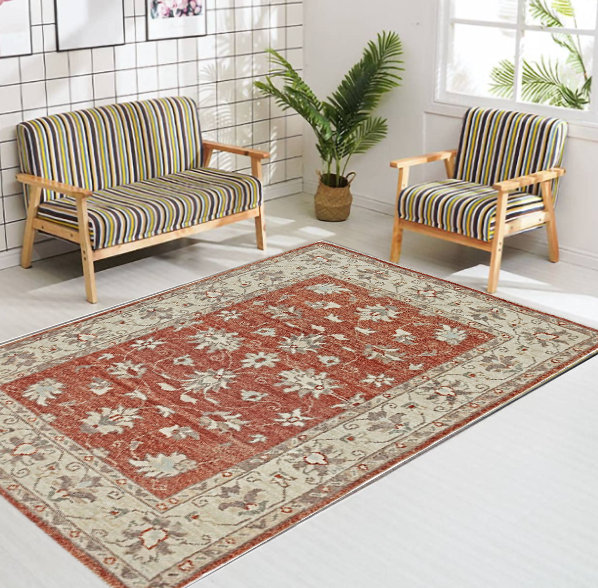 Rust & Ivory Premium Handwoven Pure Wool Chobrang Rug, 2ft 8in x 3ft 11in