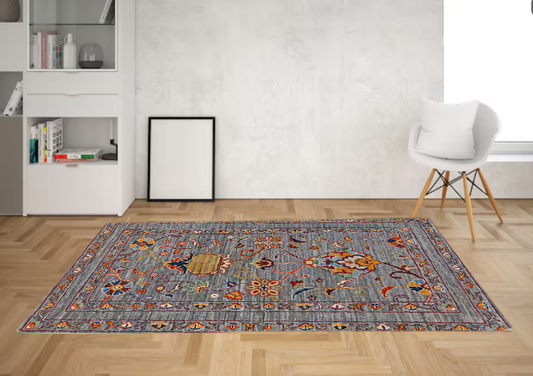 Grey & Charcoal Premium Handwoven Pure Wool Sultanabad Rug, 2ft 8in x 4ft 1in