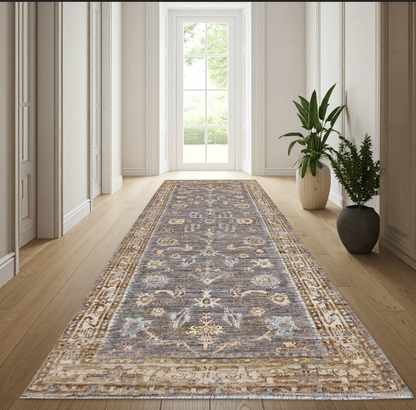 Brown & Ivory Premium Handwoven Pure Wool Chobrang Rug, 2ft 8in x 8ft 0in