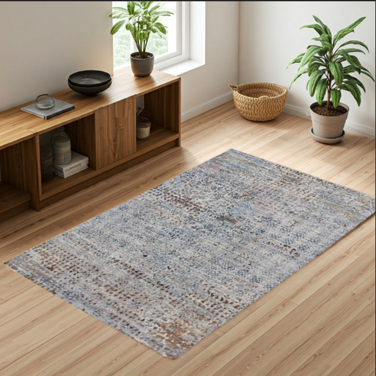 Beige & Grey Premium Handwoven Pure Wool Chobrang Rug, 3ft 1in x 4ft 5in