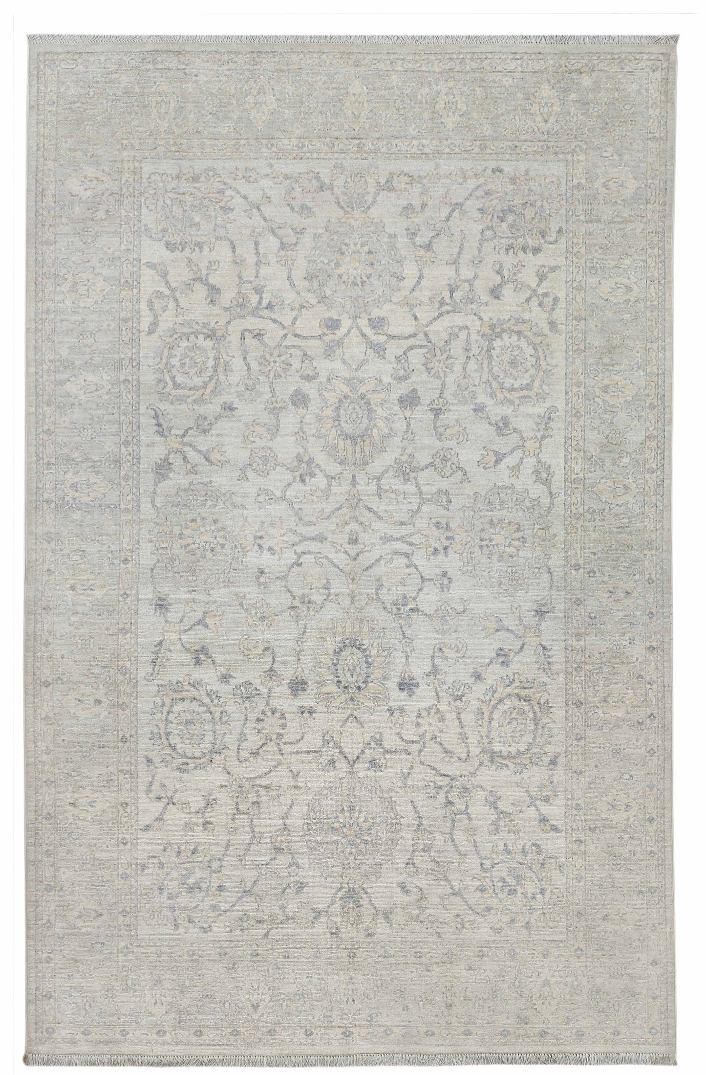 Silver & Grey Premium Handwoven Pure Wool Chobrang Rug, 5ft 2in x 8ft 4in