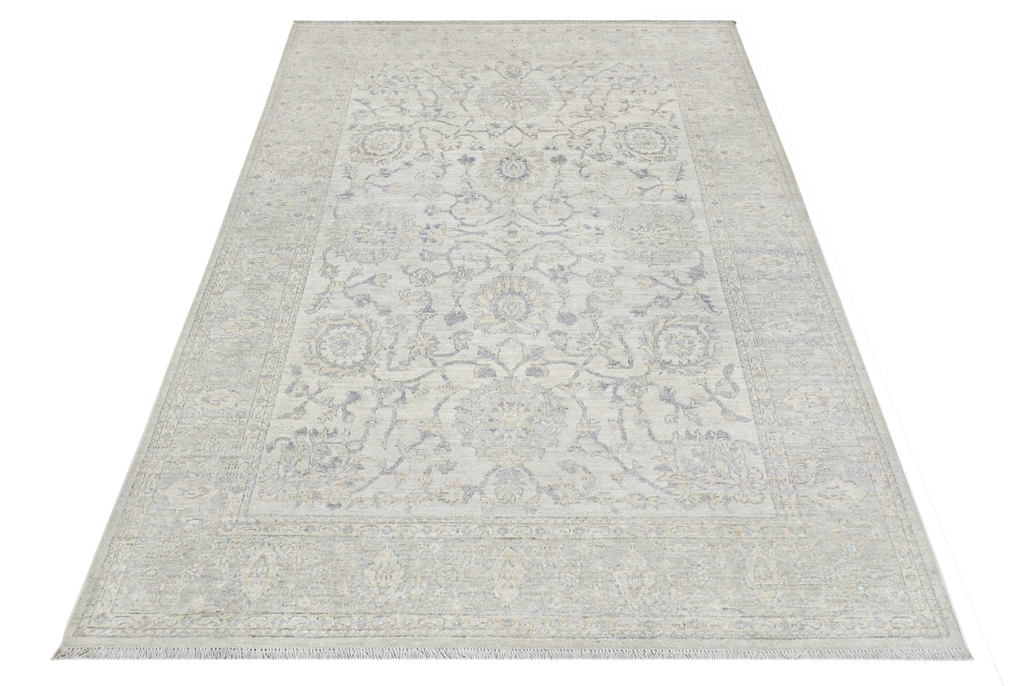 Silver & Grey Premium Handwoven Pure Wool Chobrang Rug, 5ft 2in x 8ft 4in