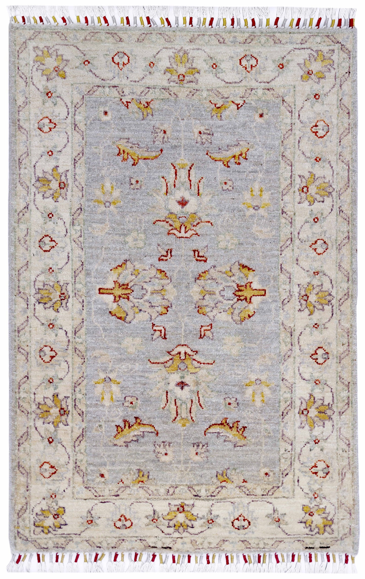 Grey & Ivory Premium Handwoven Pure Wool Chobrang Rug, 2ft 8in x 4ft 0in