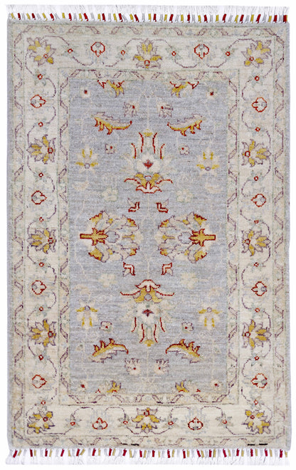 Grey & Ivory Premium Handwoven Pure Wool Chobrang Rug, 2ft 8in x 4ft 0in