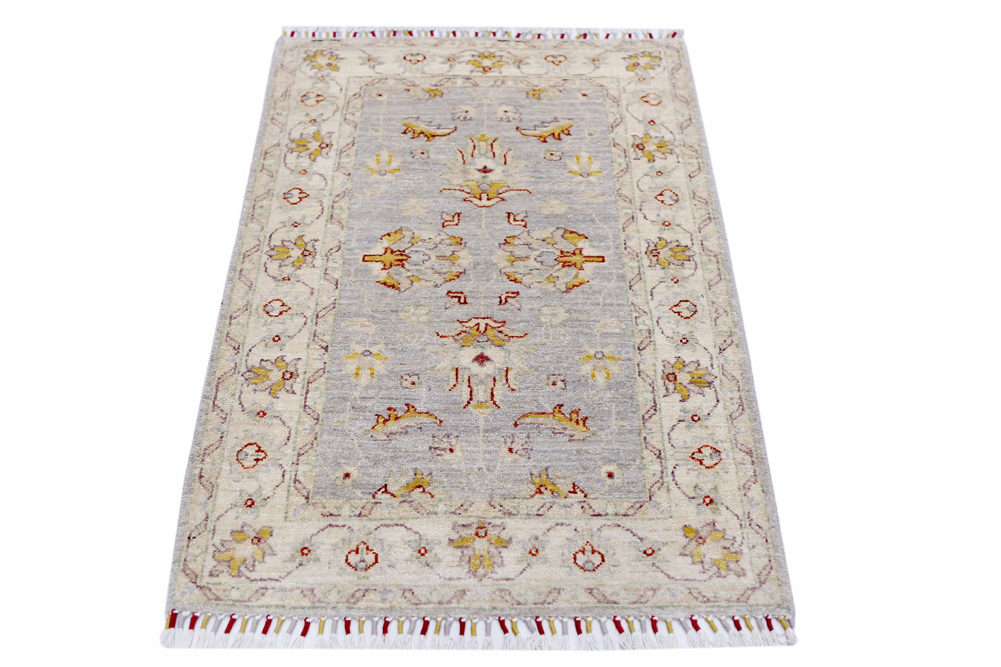 Grey & Ivory Premium Handwoven Pure Wool Chobrang Rug, 2ft 8in x 4ft 0in
