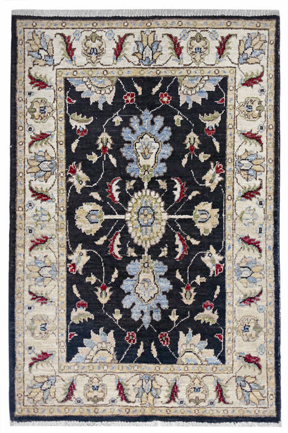 Black & Ivory Premium Handwoven Pure Wool Chobrang Rug, 2ft 10in x 4ft 0in