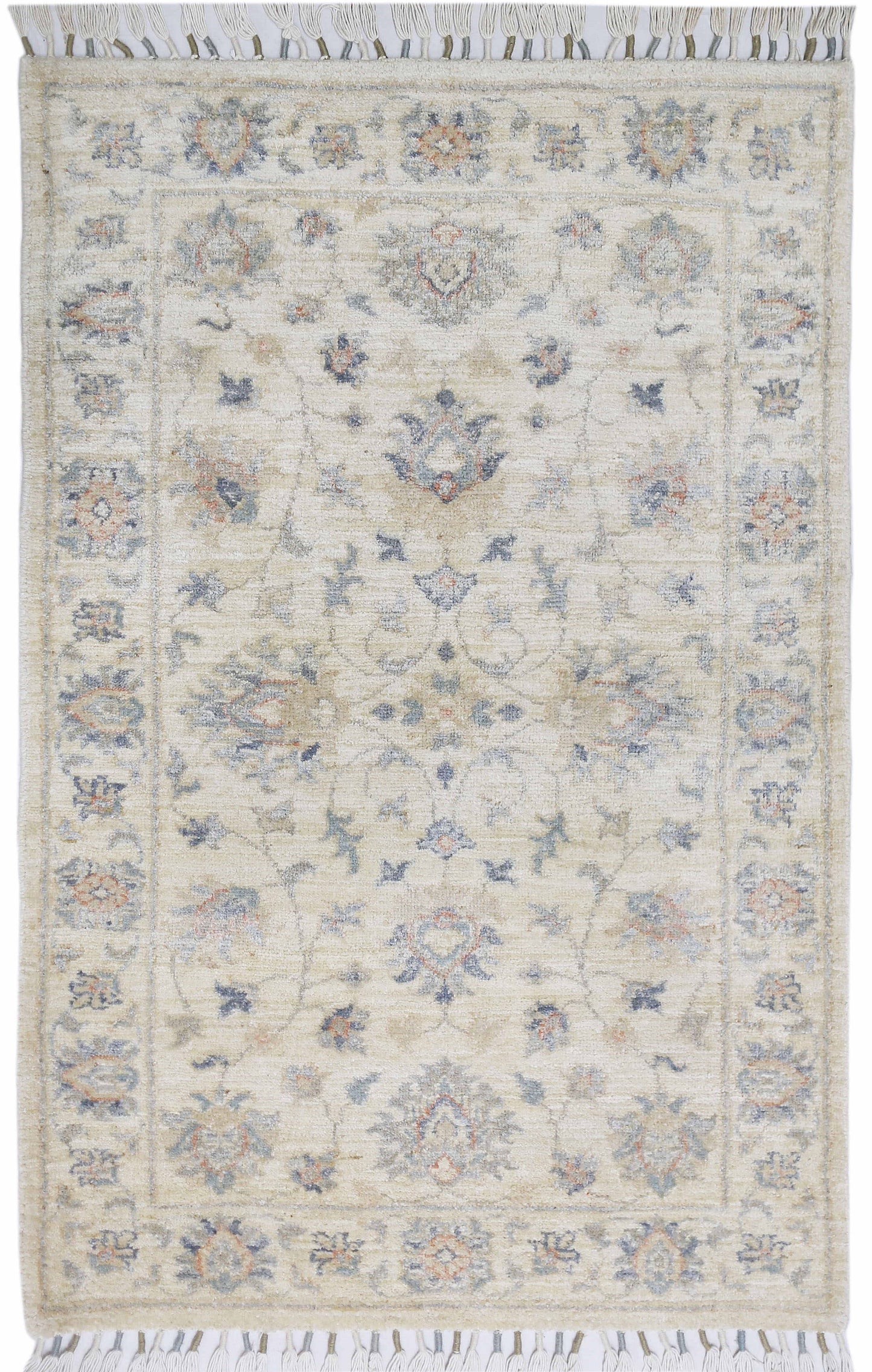 Ivory & Beige Premium Handwoven Pure Wool Chobrang Rug, 2ft 6in x 3ft 11in