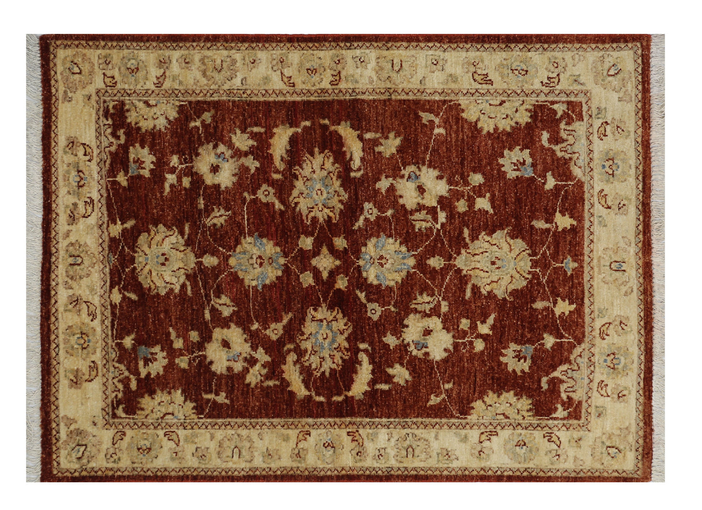 Red & Cream Premium Handwoven Pure Wool Chobrang Rug, 3ft 4in x 4ft 9in