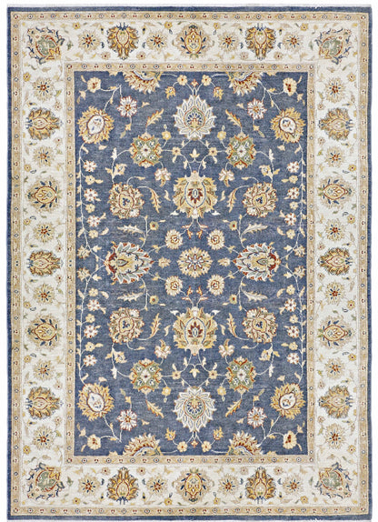 Royal Blue & Ivory Premium Handwoven Pure Wool Ziegler Chobi Rug, 5ft 7in x 7ft 9in