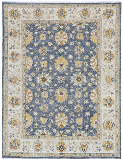 Blue & Ivory Premium Handwoven Pure Wool Chobrang Rug, 4ft 11in x 6ft 6in