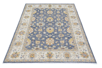 Blue & Ivory Premium Handwoven Pure Wool Chobrang Rug, 4ft 11in x 6ft 6in