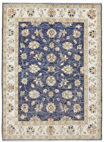 Blue & Ivory Premium Handwoven Pure Wool Chobrang Rug, 4ft 10in x 6ft 7in