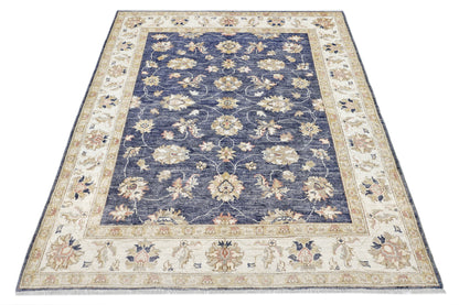 Blue & Ivory Premium Handwoven Pure Wool Chobrang Rug, 4ft 10in x 6ft 7in