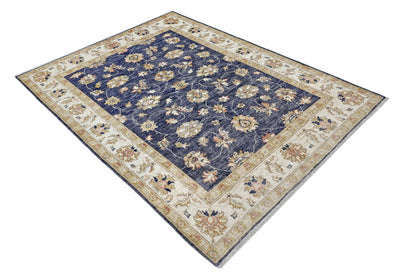 Blue & Ivory Premium Handwoven Pure Wool Chobrang Rug, 4ft 10in x 6ft 7in