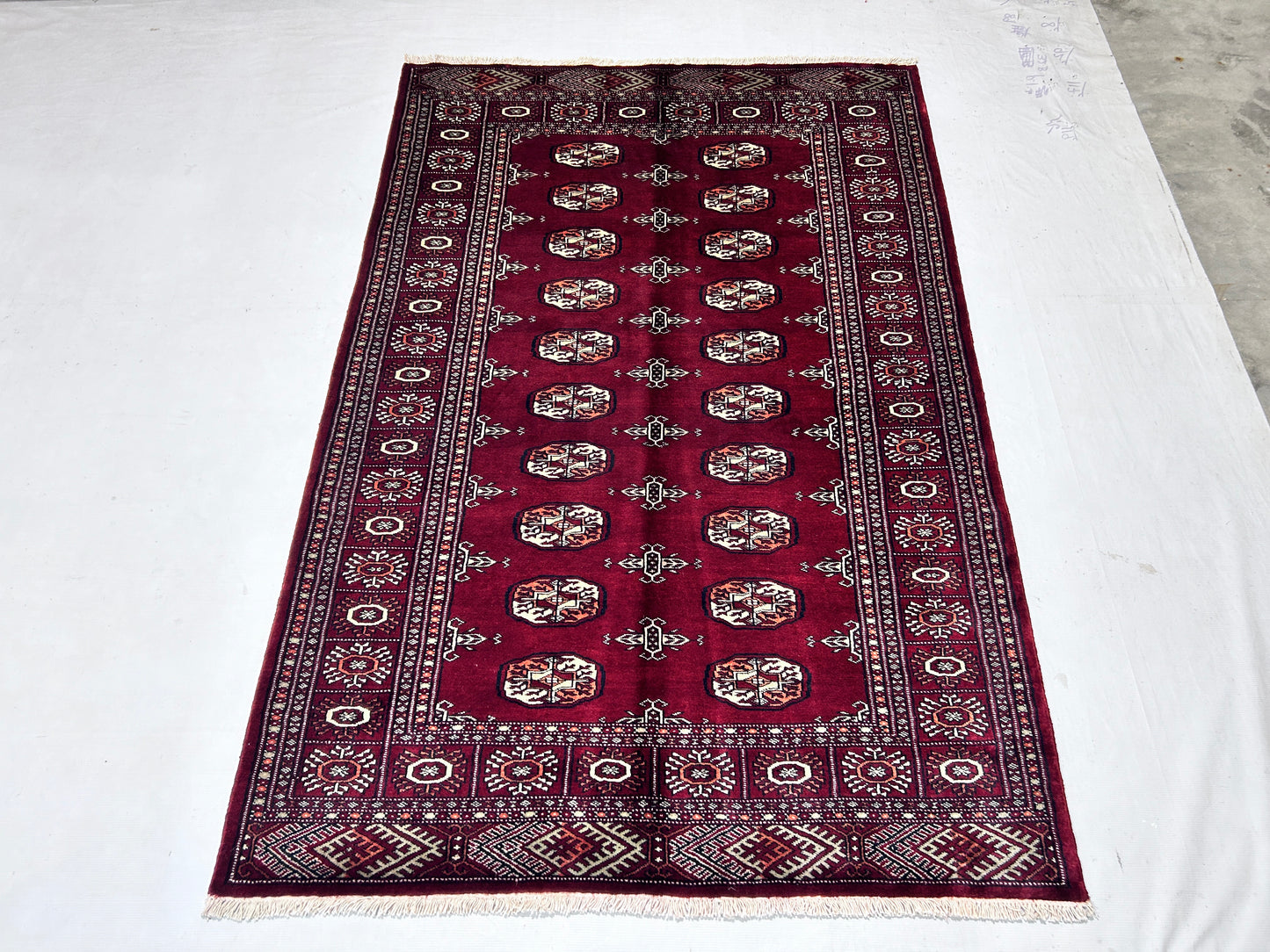 Red & Ivory Premium Handwoven Pure Wool Bokhara Rug, 4ft 1in x 6ft 3in