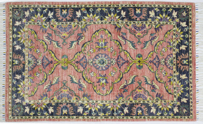 Pink  & Charcoal Premium Handwoven Pure Wool Persian Rug, 4ft 0in x 6ft 3in