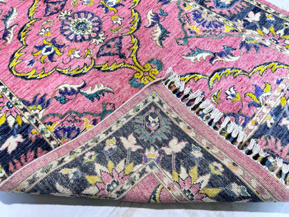 Pink  & Charcoal Premium Handwoven Pure Wool Persian Rug, 4ft 0in x 6ft 3in