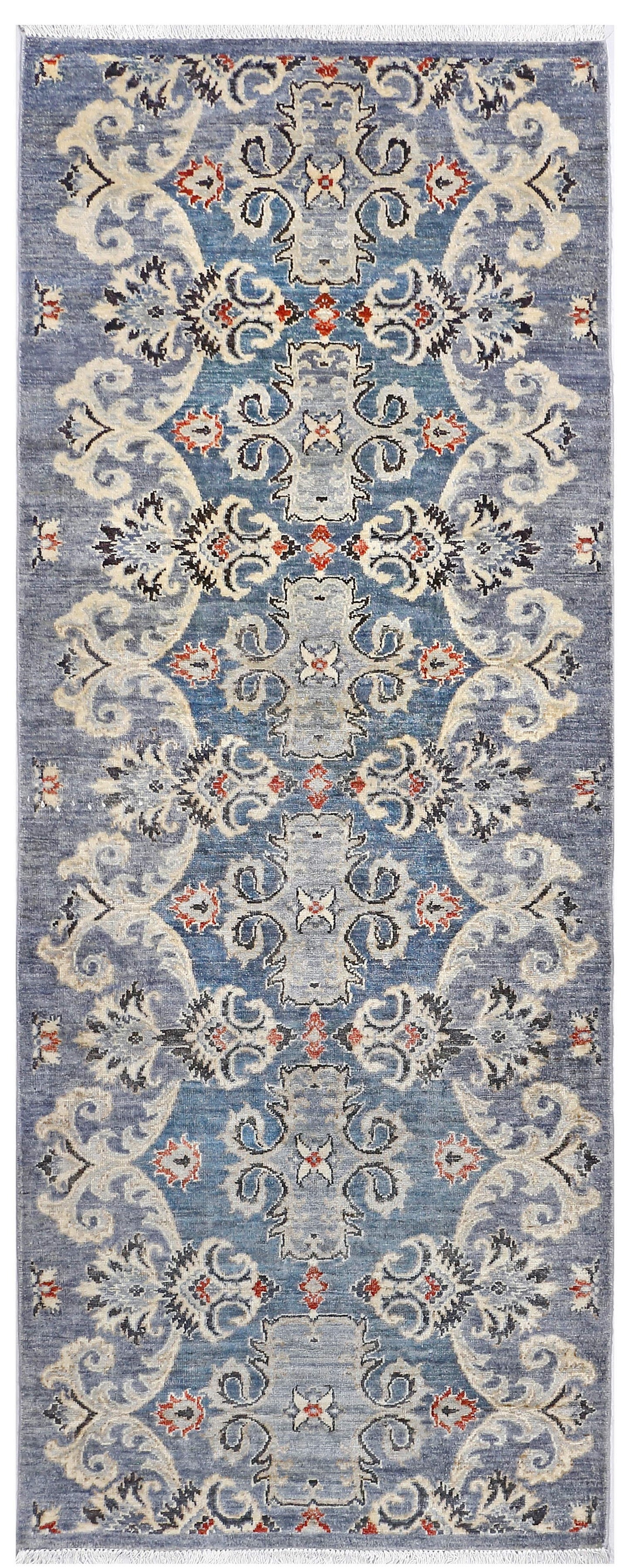 Grey & Ivory Premium Handwoven Pure Wool Chobrang Rug, 3ft 0in x 7ft 9in