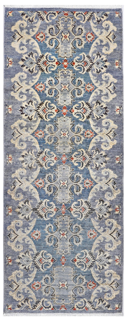 Grey & Ivory Premium Handwoven Pure Wool Chobrang Rug, 3ft 0in x 7ft 9in