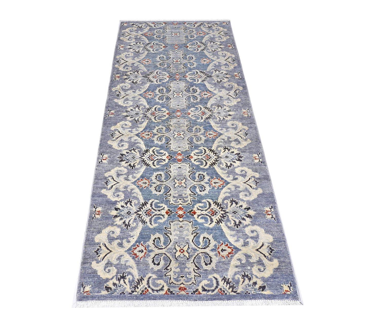 Grey & Ivory Premium Handwoven Pure Wool Chobrang Rug, 3ft 0in x 7ft 9in