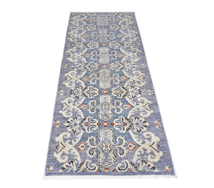 Grey & Ivory Premium Handwoven Pure Wool Chobrang Rug, 3ft 0in x 7ft 9in