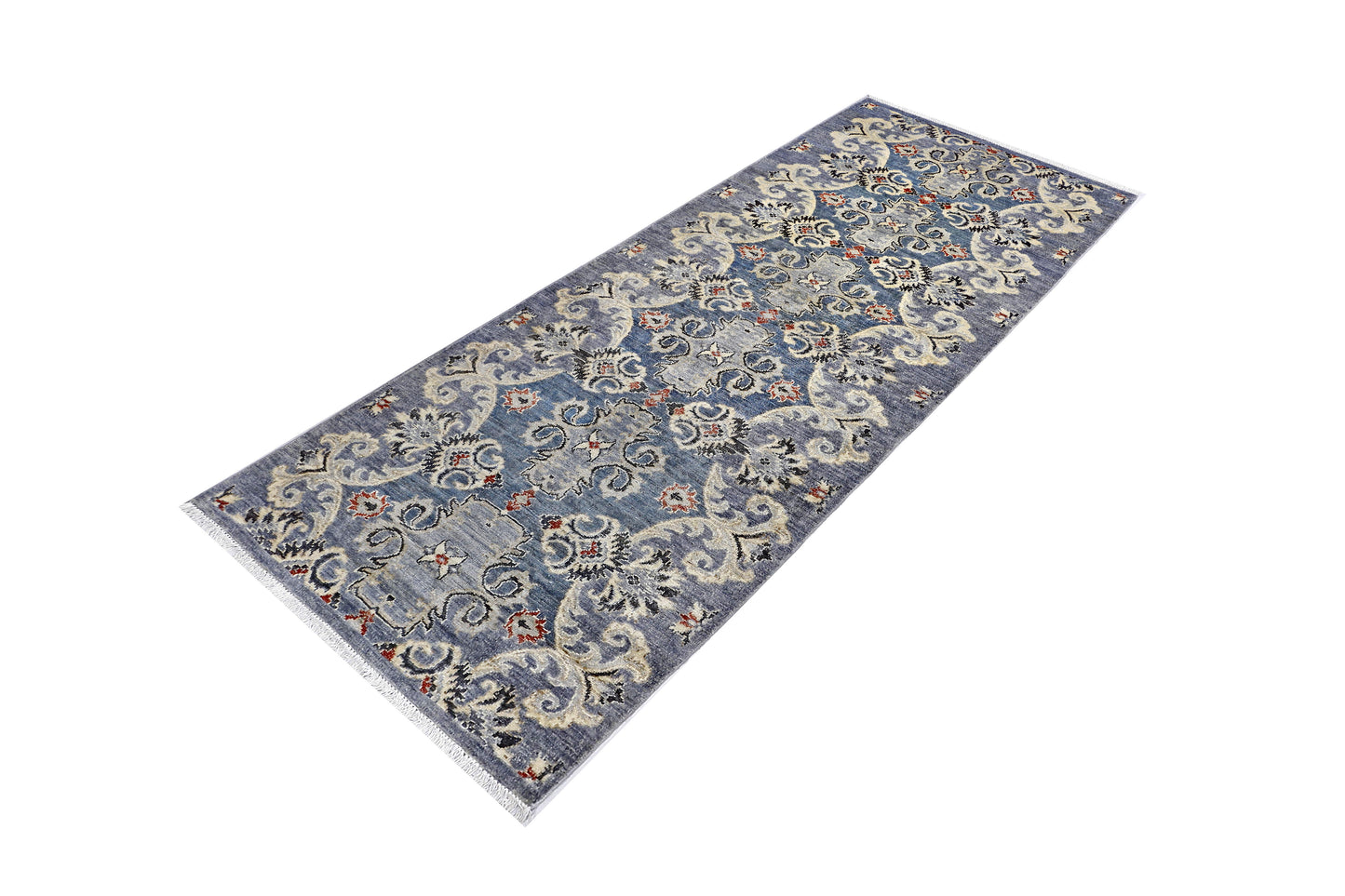 Grey & Ivory Premium Handwoven Pure Wool Chobrang Rug, 3ft 0in x 7ft 9in