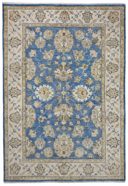 Blue & Ivory Premium Handwoven Pure Wool Ziegler Farahan Arijana Rug, 5ft 6in x 7ft 11in