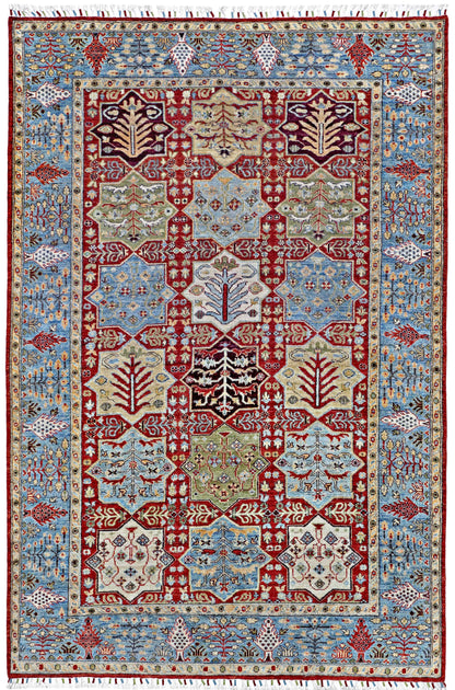 Rust & Blue Premium Handwoven Pure Wool Bakhtiyari Rug, 6ft x 8ft 11in