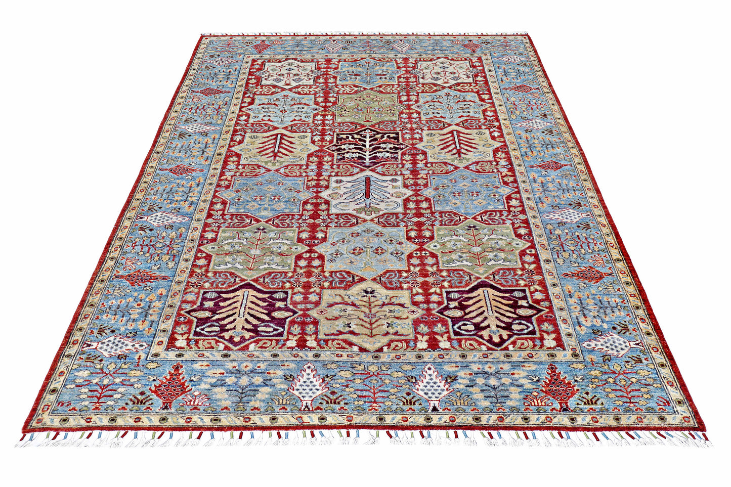 Rust & Blue Premium Handwoven Pure Wool Bakhtiyari Rug, 6ft x 8ft 11in