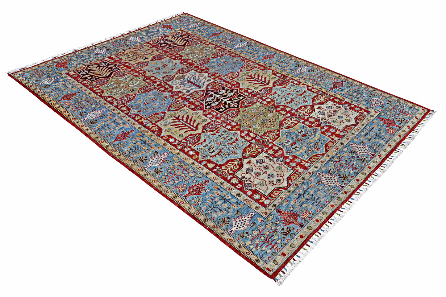 Rust & Blue Premium Handwoven Pure Wool Bakhtiyari Rug, 6ft x 8ft 11in